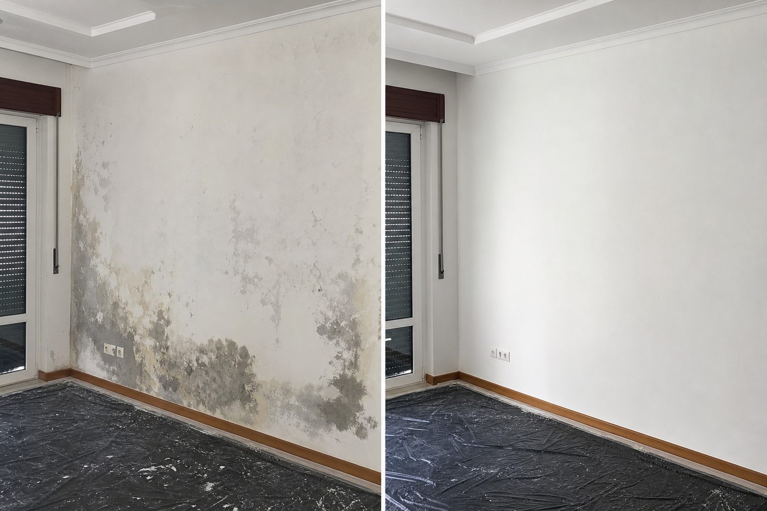 Antes e depois de obra de pintura